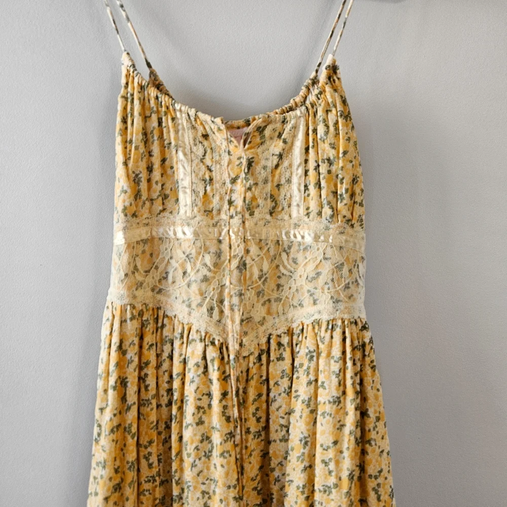 Nolita Yellow and White Lace Floral Midi Dress - Picture 3 of 7
